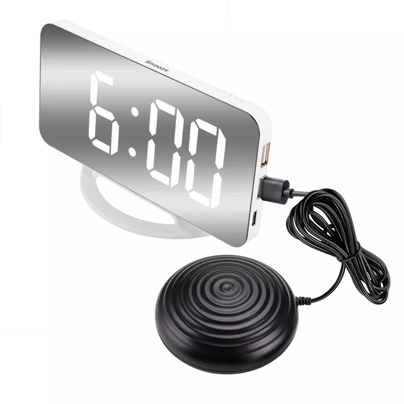 Jam Penggera Getaran Cermin Dual USB LED Untuk Orang Pekak